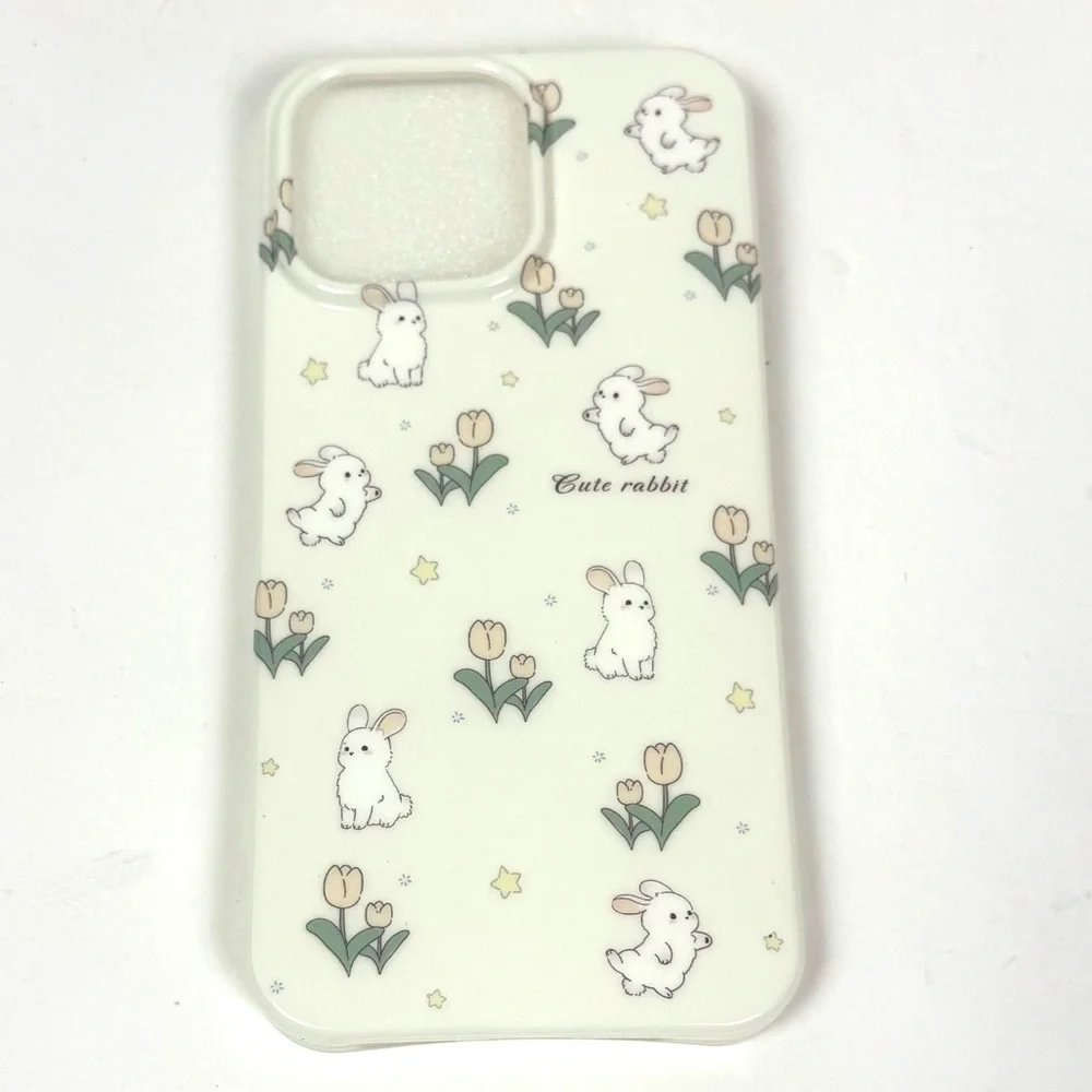 Cream White Floral Bunny Phone Case for iPhone 12 NEW